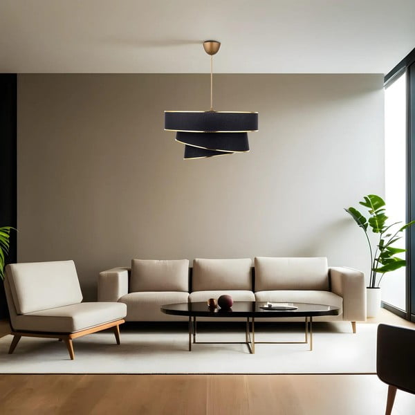 Черно и златисто висящо осветително тяло с текстилен абажур ø 40 cm Couper – Opviq lights-image-1