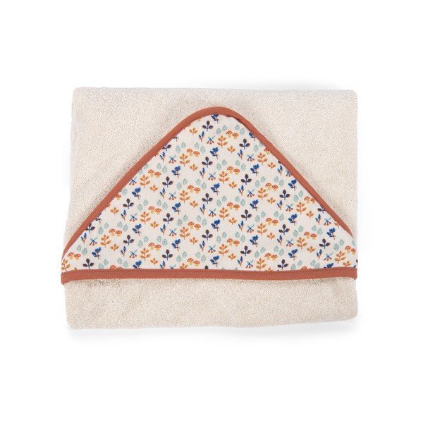 Кремава памучна бебешка кърпа с качулка 80x80 cm Pomme des Bois - Moulin Roty-image-2