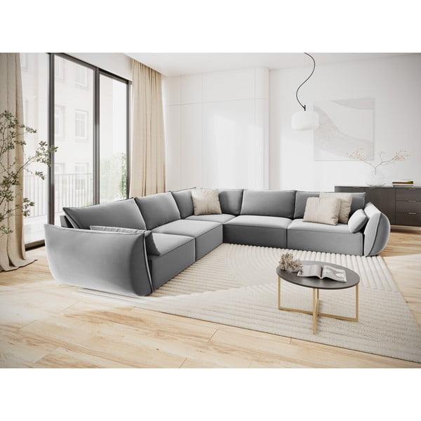Светлосив кадифен ъглов диван Vanda – Mazzini Sofas-image-1