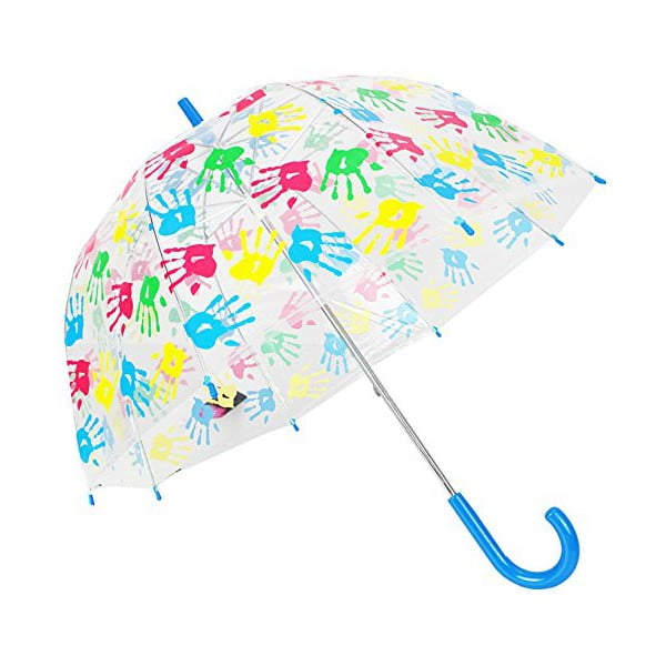 Dětský transparentní holový deštník s modrou rukojetí Birdcage Crook, ⌀ 72 cm