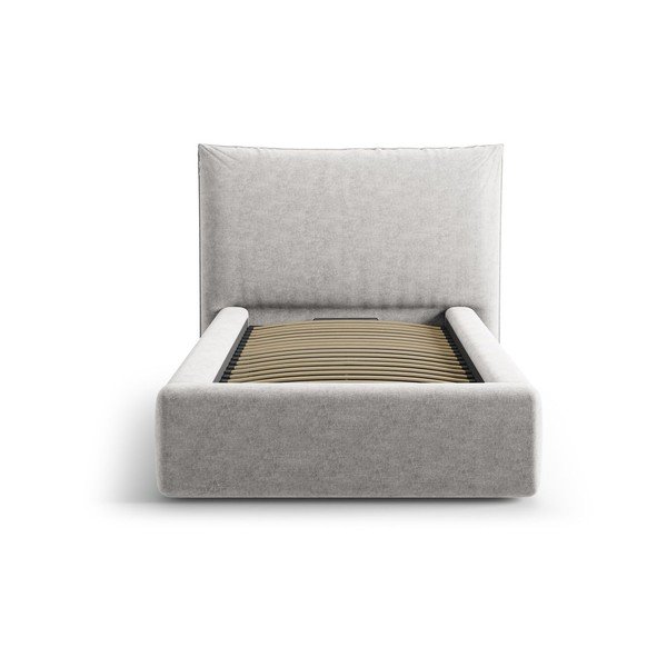 Светлосиво единично легло 90x200 cm тапицирано с място за съхранение с включена подматрачна рамка Kaelle – Micadoni -image-3