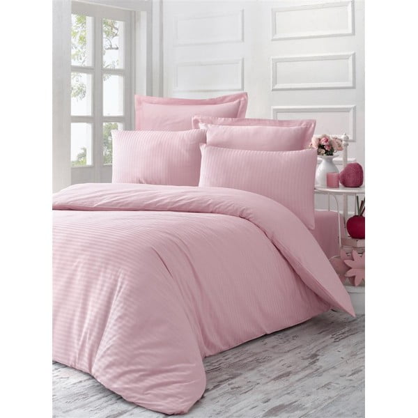 Розово памучно спално бельо от сатен за единично легло , 135 x 200 cm Line - Mijolnir