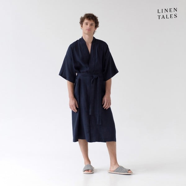 Тъмносин ленен халат размер L/XL Summer - Linen Tales