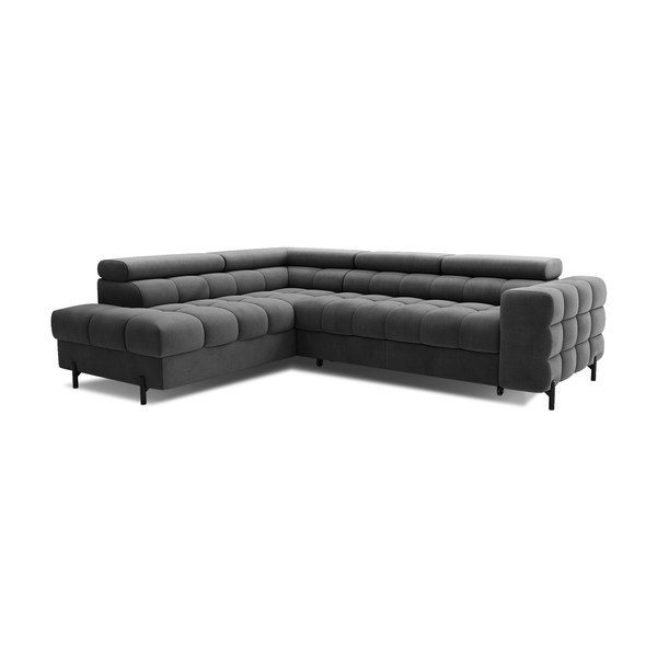 Тъмносив кадифен разтегателен ъглов диван с място за съхранение (ляв ъгъл L форма) Ferucce – ELTAP-image-3