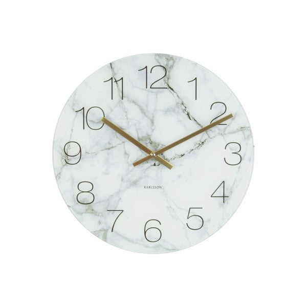 Bílé hodiny Present Time Glass Marble, ⌀ 17 cm