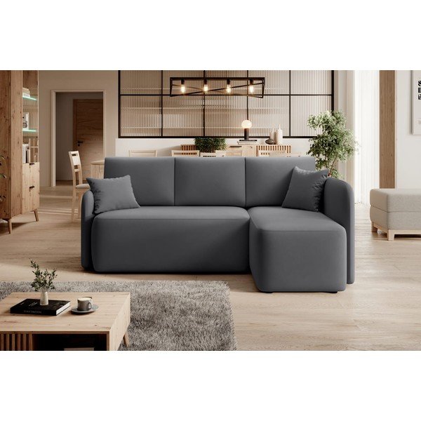 Кафяво-сив кадифен разтегателен ъглов диван с място за съхранение (десен ъгъл) Hadson – ELTAP-image-1