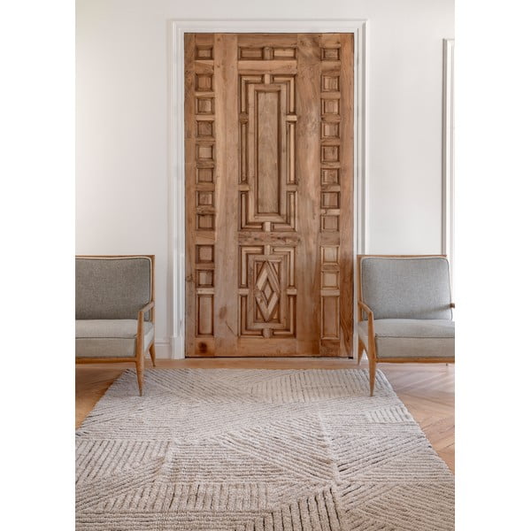 Светлокафяв ръчно изработен вълнен килим подходящ за пране 170x240 cm Golden Coffee – Lorena Canals-image-1