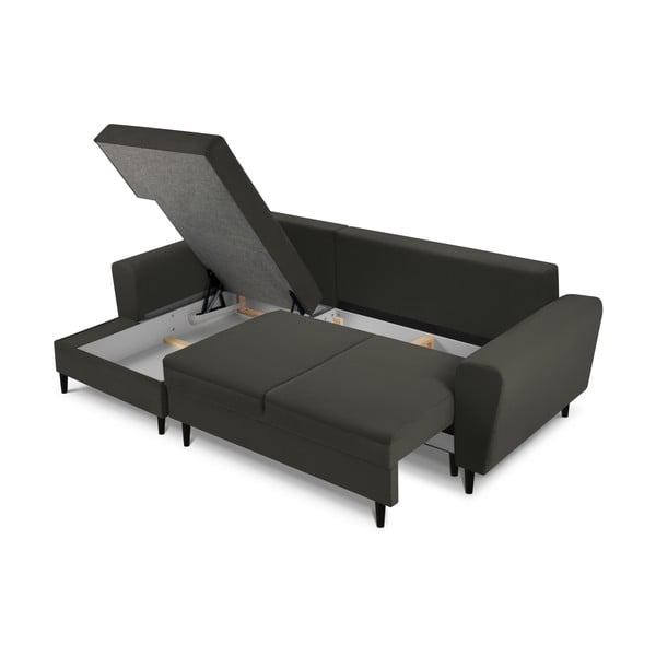 Черен разтегателен ъглов диван с място за съхранение от рипсено кадифе (ляв ъгъл) Kyoto – Cosmopolitan Design-image-3