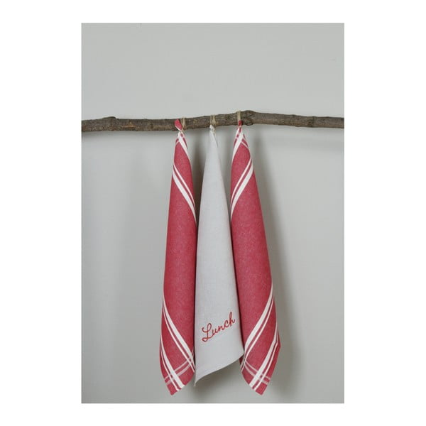 Комплект от 3 червени и бели кухненски кърпи Lunch, 50 x 70 cm - My Home Plus