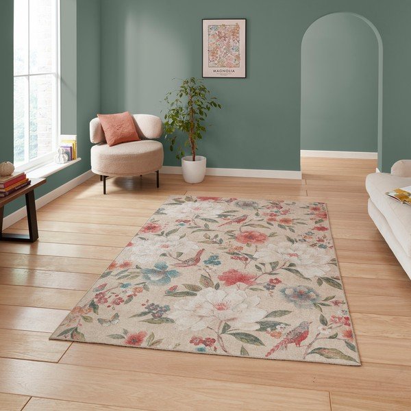 Бежов килим подходящ за пране 122x170 cm Pipa Floral – Catherine Lansfield-image-2