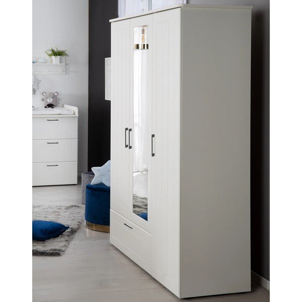 Бял детски гардероб с огледало 139x190 cm Sylt - Roba-image-3