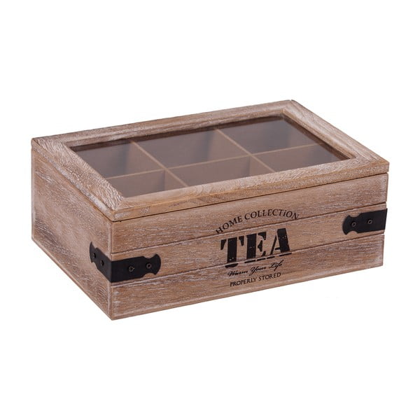 Dřevěný box s 6 přihrádkami na čaj Tea