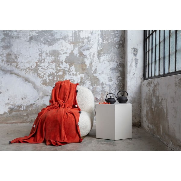 Покривало за легло от флийс в тухлен цвят 150x200 cm Pom Pom – Mijolnir-image-2