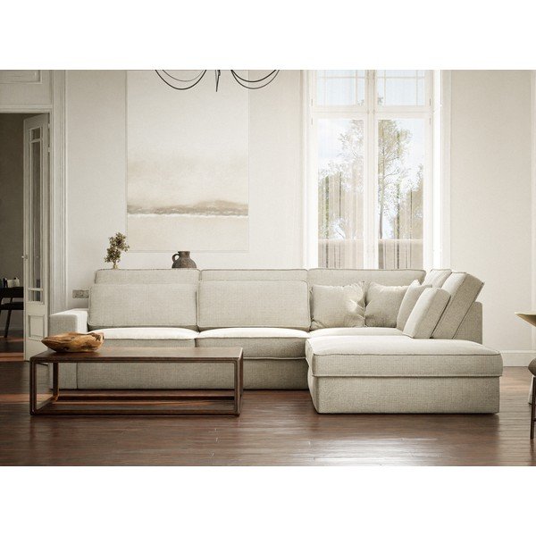 Сиво-бежов шенилов ъглов диван (десен ъгъл/L форма) Kirou – Maison de Rêve-image-4