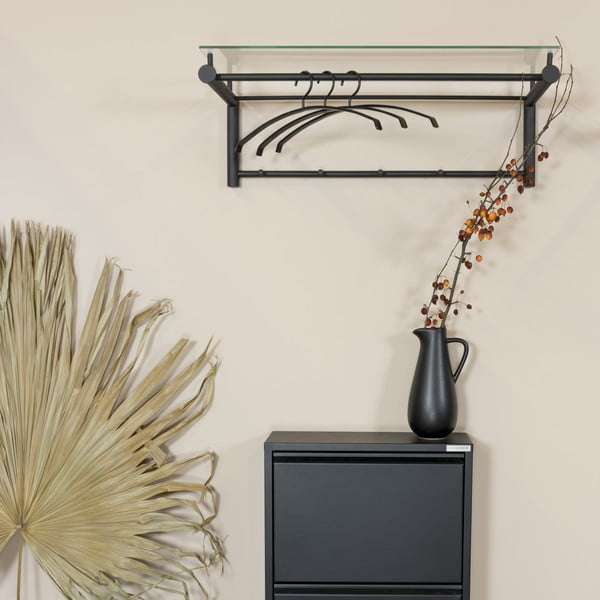 Черна метална стенна закачалка с рафт Suza - Spinder Design-image-1