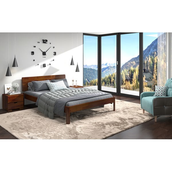 Двойно легло от борова дървесина 160x200 см в тъмнокафяв цвят Ammer - Skandica-image-3