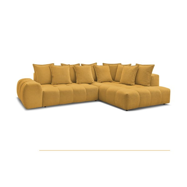 Шенилов сгъваем/с място за съхранение ъглов диван в цвят горчица (десен ъгъл/L форма) Everest – Bobochic Paris-image-3
