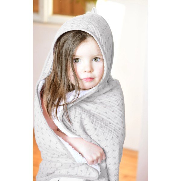 Светлосива памучна бебешка кърпа с качулка 80x80 cm Lil Planet - Roba-image-2