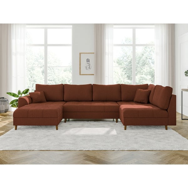 Ъглов диван от рипсено кадифе в тухлен цвят (ляв ъгъл) Ariella – Ropez-image-1