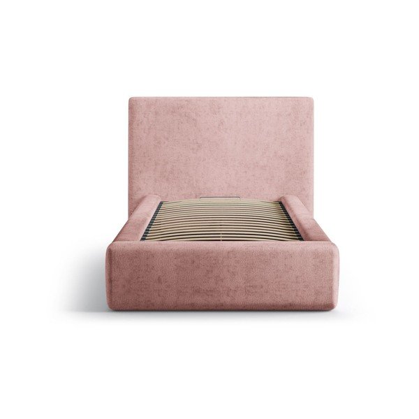 Розово единично легло 90x200 cm тапицирано с място за съхранение с включена подматрачна рамка Amy – Micadoni -image-3