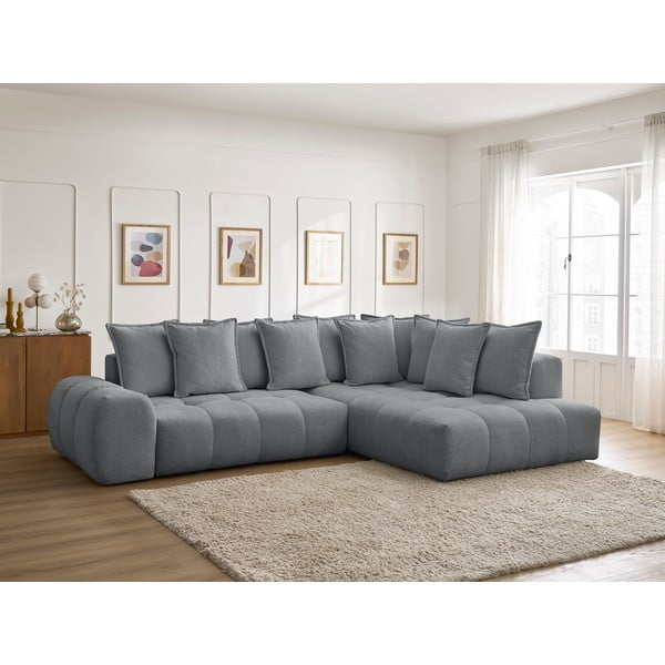 Тъмносив шенилов сгъваем/с място за съхранение ъглов диван (десен ъгъл/L форма) Everest – Bobochic Paris-image-1