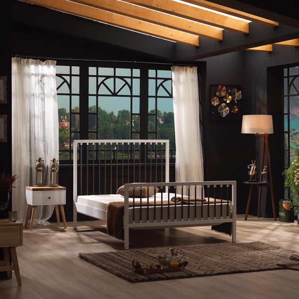 Бяло метално двойно легло с решетка 180x200 cm Breeze - Kalune Design-image-4