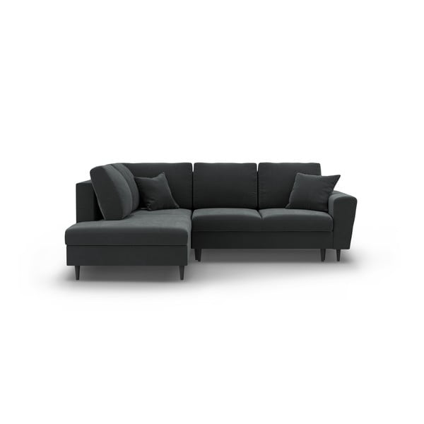 Тъмносив кадифен разтегателен ъглов диван с място за съхранение (ляв ъгъл/L форма) Kyoto – Cosmopolitan Design