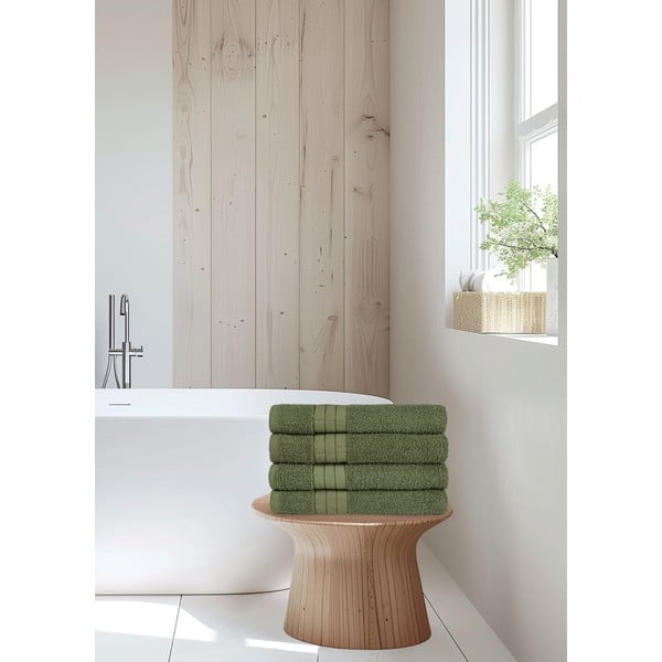 Тъмнозелени памучни кърпи в комплект 4 бр. от тери 50x100 cm – Good Morning-image-1