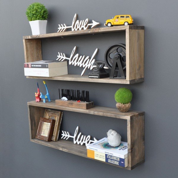 Комплект от 2 дървени рафта Правоъгълник - Evila Originals-image-4