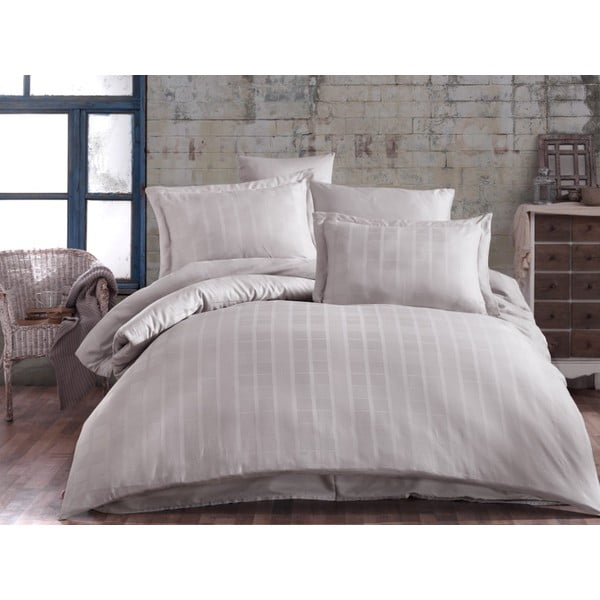 Бежово двойно спално бельо с чаршаф от памучен сатен Hobby , 200 x 220 cm Ekose - Mijolnir