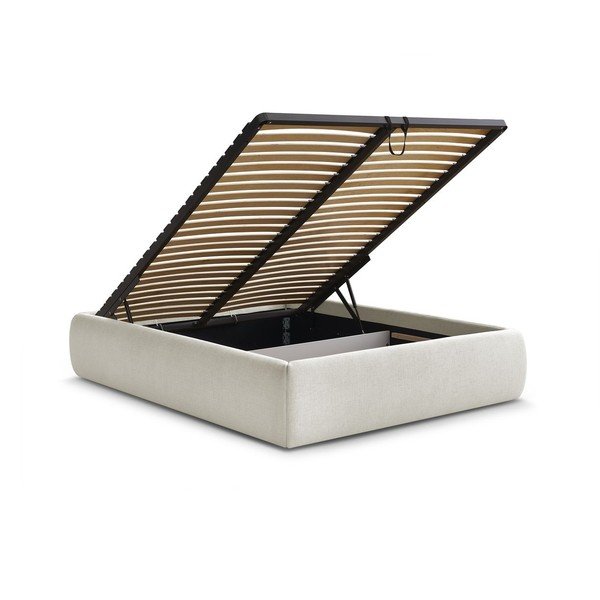 Бежово тапицирано двойно легло без табла с място за съхранение и включена подматрачна рамка 160x200 cm Inera – Bobochic Paris-image-3