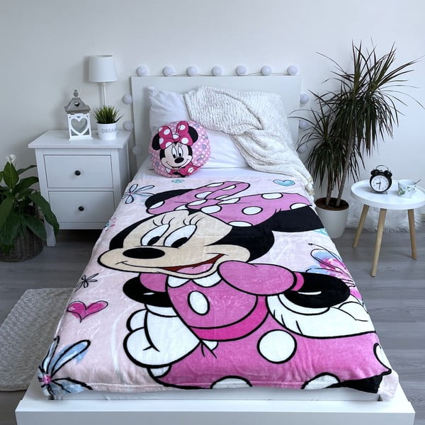 Розово детско одеяло от микроплюш 100x150 cm Minnie Flowers - Jerry Fabrics-image-2