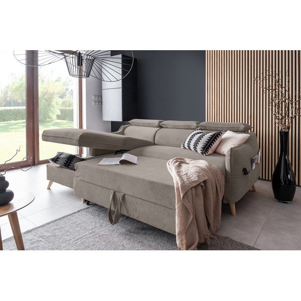 Светлокафяв кадифен ъглов разтегателен диван (ляв ъгъл) Sweet Harmony - Miuform-image-4