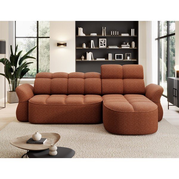 Теракотен кадифен разтегателен ъглов диван с място за съхранение (десен ъгъл) Beneth – ELTAP-image-1