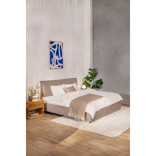 Двойно тапицирано кафяво-сиво легло с място за съхранение и включена подматрачна рамка 180x200 cm Thessa Pillow – Bonami Selection-image-1