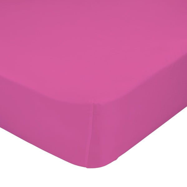 Tmavě růžové elastické prostěradlo z čisté bavlny Basic, 90 x 200 cm