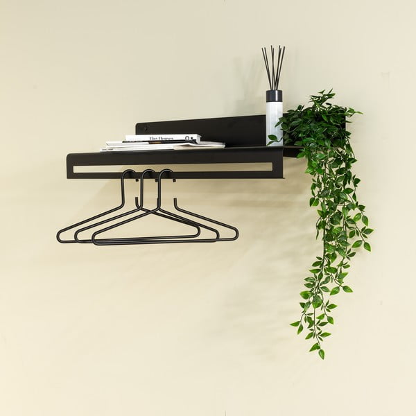 Черна метална стенна закачалка с рафт 78 cm Sway – Spinder Design-image-1