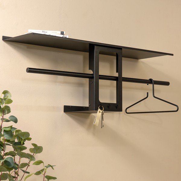 Черна стоманена стенна закачалка с рафт 100 cm Luno Small – Spinder Design-image-1