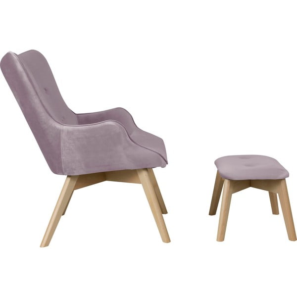 Кадифен фотьойл с табуретка лавандула Niko – Ropez-image-3