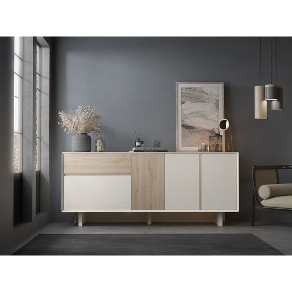 Скрин от дъбов декор В бежов и естествен цвят 180x76x45 cm Carpi – Marckeric-image-1