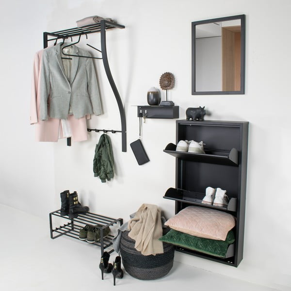 Черна метална стенна закачалка с рафт 75 cm Carve – Spinder Design-image-1