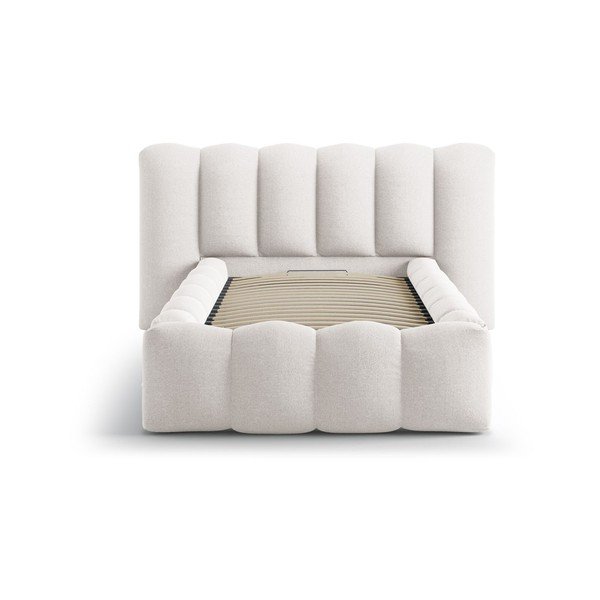 Кремаво единично легло 90x200 cm тапицирано с място за съхранение с включена подматрачна рамка Lupine – Micadoni -image-3