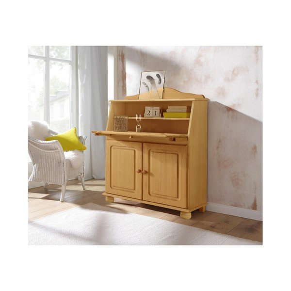 Висок скрин от масивен бор с бюро в естествен цвят 107x39 cm Mette – Støraa-image-3
