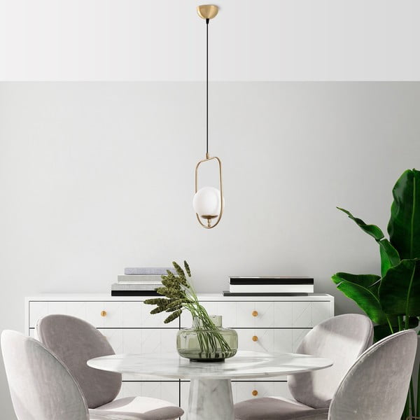 Висящо осветително тяло в златисто със стъклен абажур Skew – Opviq lights-image-2
