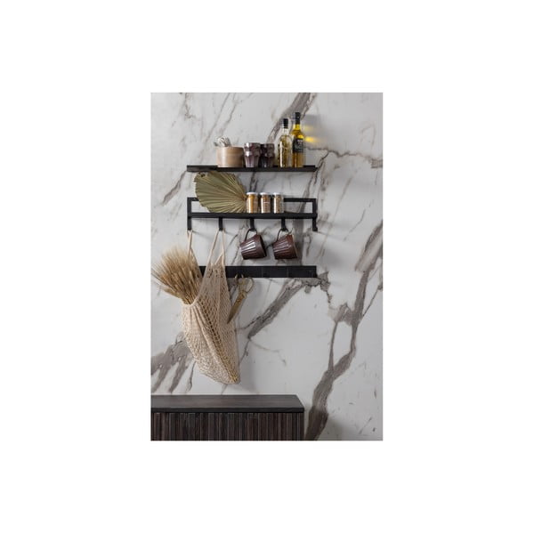 Черна метална стенна закачалка с рафт Quinn - WOOOD-image-1