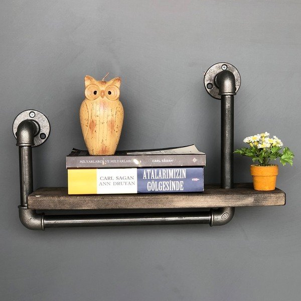 Дървен стенен рафт с метална тръба Boruraf Angela - Unknown-image-1