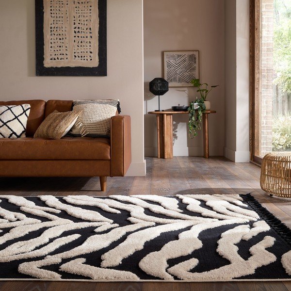 Черно-бял килим 200x300 cm Esra Zebra – Flair Rugs-image-1