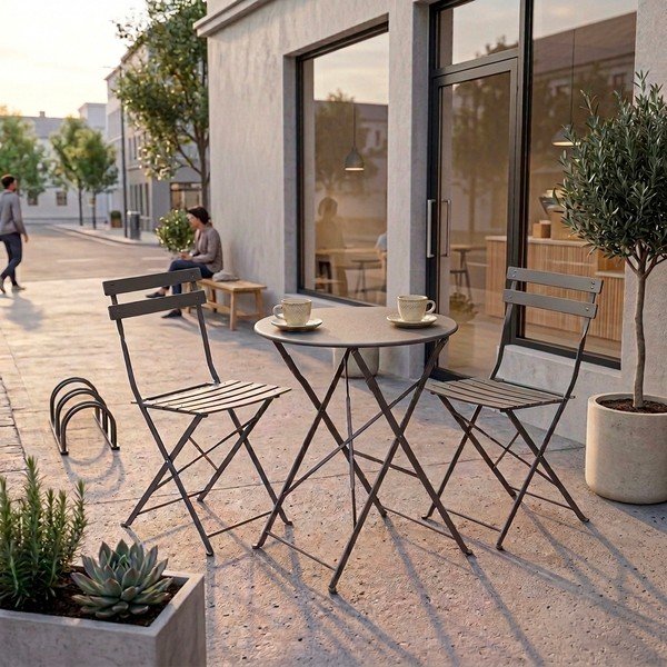 Антрацитен стоманен градински комплект за хранене за 2 Austin – Bizzotto-image-1