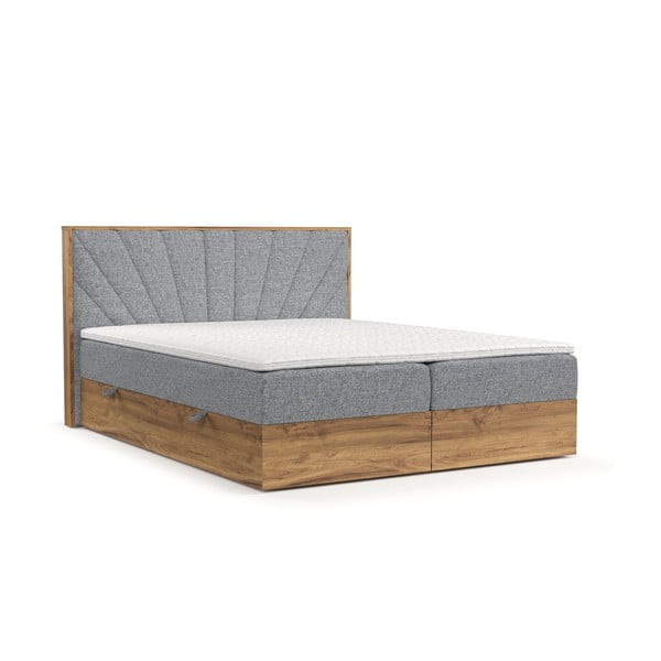 Боксспринг легло в сиво-естествен цвят с място за съхранение 140x200 cm Asahi – Maison de Rêve