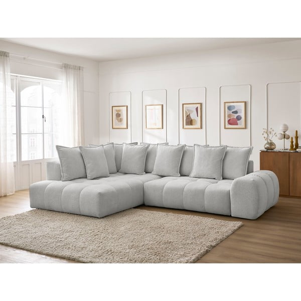 Светлосив шенилов сгъваем/с място за съхранение ъглов диван (ляв ъгъл/L форма) Everest – Bobochic Paris-image-1